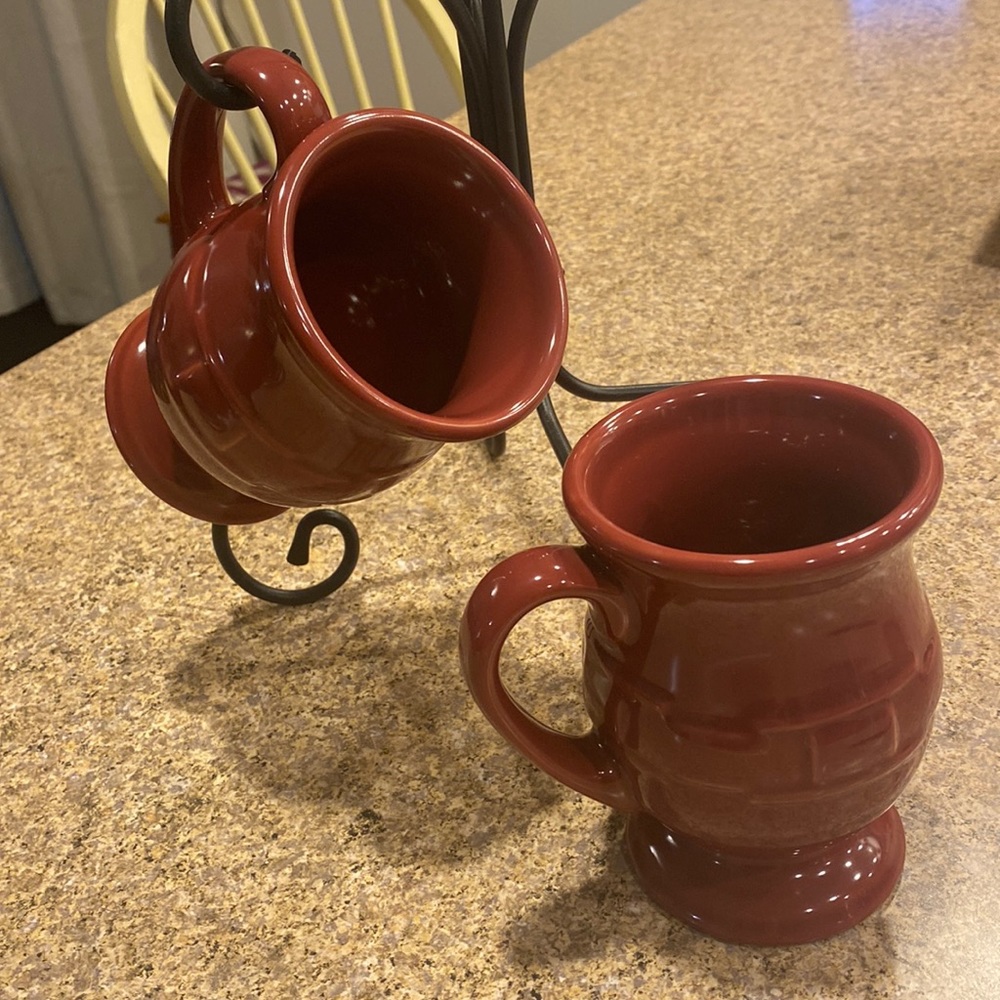 Longaberger Paprika Red Latte Pottery Woven Traditions Pedestal Mugs (Mugs Only)